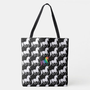 Fun Black & White Rainbow Unicorn Pattern  Tote Bag