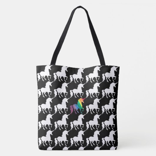 Fun Black & White Rainbow Unicorn Pattern  Tote Bag (Achterkant)
