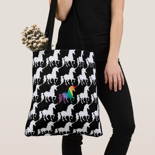 Fun Black & White Rainbow Unicorn Pattern  Tote Bag (Dichtbij)