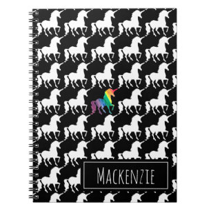 Fun Black & White Unicorn Rainbow Gepersonaliseerd Notitieboek