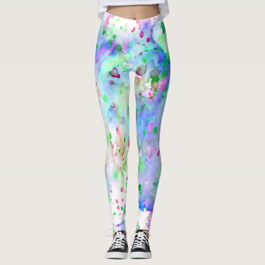 Fun Blauw Groen Paarse & Roze Verfspetter Leggings (Voorkant)