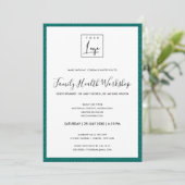 FUN BLAUWE GROENE DOODLE JE LOGO WORKSHOP EVENEMEN KAART (Staand voorkant)