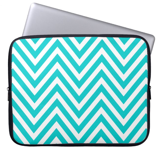 FUN BLAUWGROEN BLUE CHEVRON PATTERN LAPTOP SLEEVE (Voorkant)