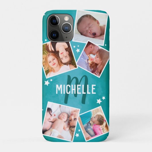 Fun Blauwgroen Family Photo Collage Case-Mate iPhone Case (Achterkant)