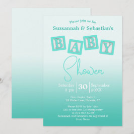 Fun Blauwgroen Ombre BABY Blokken Showuitnodiging Kaart
