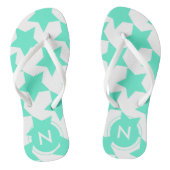 Fun Blauwgroen Stars Pattern Monogrammed Teenslipp Teenslippers (Voetbed)