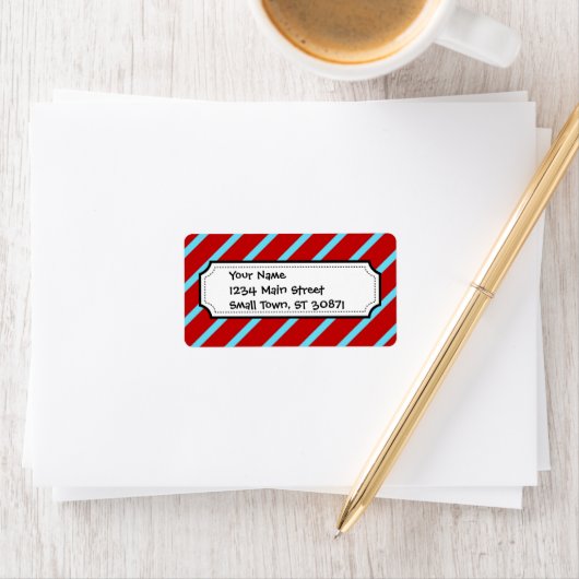 Fun Blauwgroen Turquoise Red Diagonal Stripes Gift Etiket (Insitu)