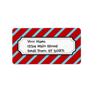 Fun Blauwgroen Turquoise Red Diagonal Stripes Gift Etiket