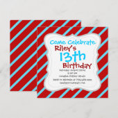 Fun Blauwgroen Turquoise Red Diagonal Stripes Gift Kaart (Voorkant / Achterkant)