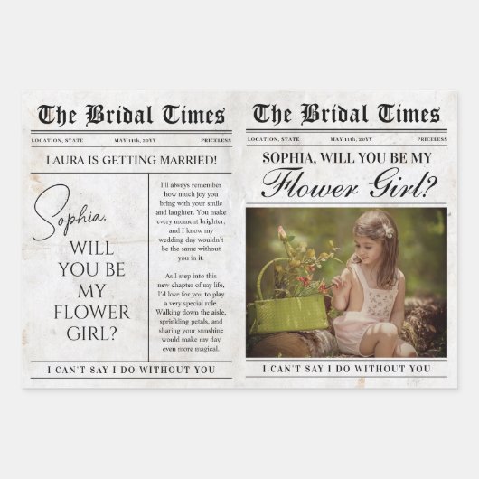 Fun Bloemenmeisje Proposal Newspaper Bloemenboeket Inpakpapier Vel (Voorkant)