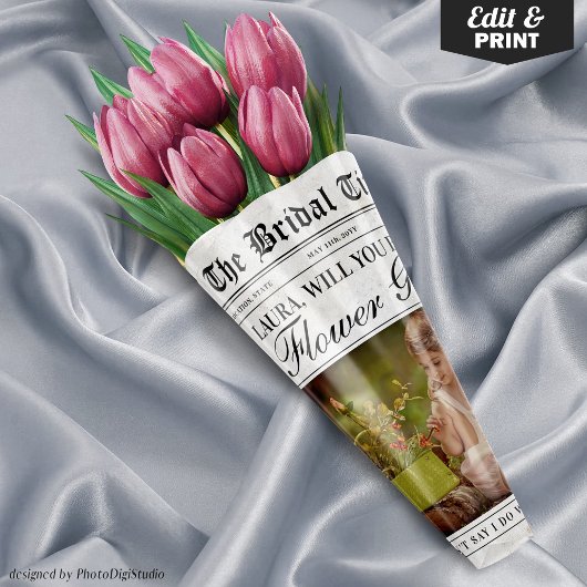 Fun Bloemenmeisje Proposal Newspaper Bloemenboeket Inpakpapier Vel