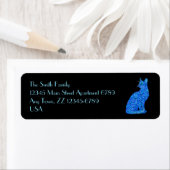 Fun Blue Abstract Zittende Cat Art Adresetiketten Etiket (Insitu)