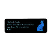 Fun Blue Abstract Zittende Cat Art Adresetiketten Etiket (Voorkant)