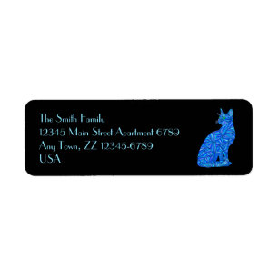 Fun Blue Abstract Zittende Cat Art Adresetiketten Etiket