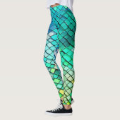 Fun Blue Abstracte geometrische zeemeermin schalen Leggings (Links)