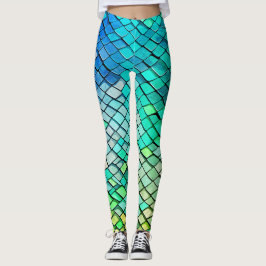 Fun Blue Abstracte geometrische zeemeermin schalen Leggings