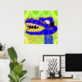 Fun Blue Alligator Crocodile Retro Circles Mosaic Poster (Thuiskantoor)