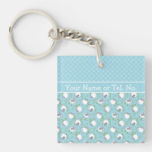 Fun Blue and White Custom Sleutelhanger, Comic She Sleutelhanger