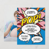 Fun Blue Baby shower Sprinkle Photo Comic Book Uitnodiging Briefkaart (Voorkant / Achterkant)
