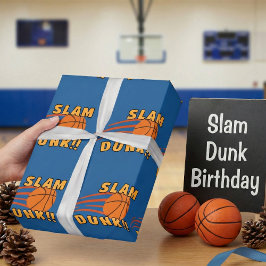 Fun Blue Basketball Slam Dunk Kids Verjaardagscade Cadeaupapier