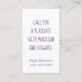 Fun Blue bird Playdate Contactkaartje (Achterkant)