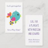 Fun Blue bird Playdate Contactkaartje (Voorkant / Achterkant)