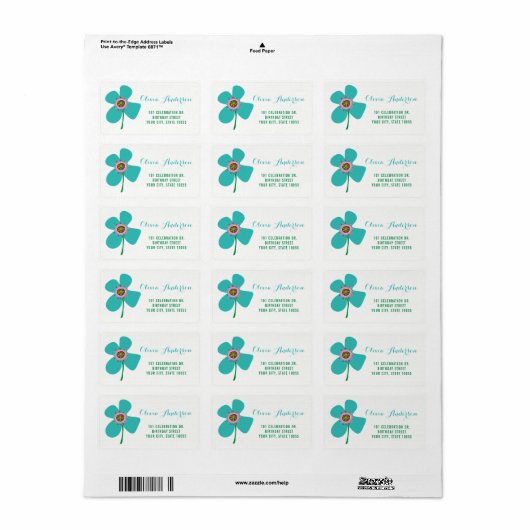 Fun Blue Daisy Pop Chic Kind Birthday Party Addres Etiket (Full Sheet)