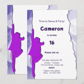 Fun Blue Dance Party 16th Birthday Invitation Kaart (Voorkant / Achterkant)