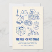 Fun Blue Doodle Non-Photo Christmas Feestdagenkaart (Voorkant)