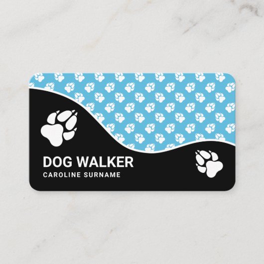 Fun Blue en Black Dog Paws Dog Walker Pet Sitting Visitekaartje (Voorkant)