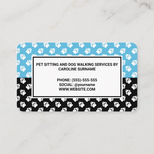Fun Blue en Black Dog Paws Dog Walker Pet Sitting Visitekaartje (Achterkant)