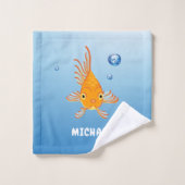 Fun Blue en Oranje Goldfish Monogram Name Bad Handdoek (Wasdoekje)