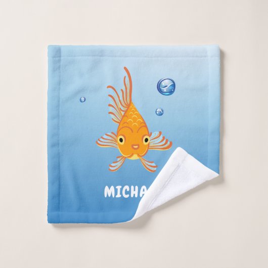 Fun Blue en Oranje Goldfish Monogram Name Bad Handdoek (Wasdoekje)