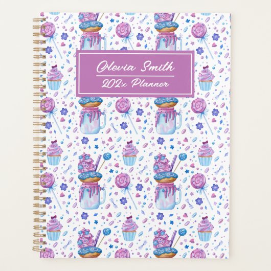 Fun Blue en Paars Cup Cake and Lollipop Planner (Voorkant)