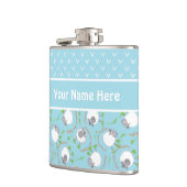 Fun Blue en White Custom Hip Flask, Comic Sheep Heupfles (Links)