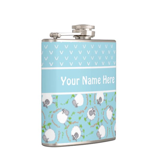 Fun Blue en White Custom Hip Flask, Comic Sheep Heupfles (Rechts)