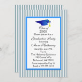 Fun Blue en White Stripe Graduparty Kaart (Voorkant / Achterkant)