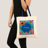 Fun Blue Floral Inspirivity Gepersonaliseerde Canv Tote Bag (Voorkant (product))