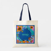 Fun Blue Floral Inspirivity Gepersonaliseerde Canv Tote Bag (Achterkant)