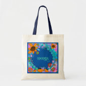 Fun Blue Floral Inspirivity Gepersonaliseerde Canv Tote Bag (Voorkant)