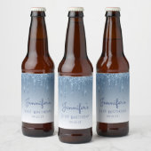 Fun Blue Glitter Drip 21st Birthday Party Bier Etiket (Flessen)