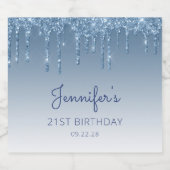 Fun Blue Glitter Drip 21st Birthday Party Bier Etiket (Enkel label)