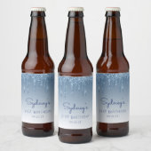 Fun Blue Glitter Drip 21st Birthday Party Bier Etiket (Flessen)