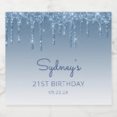 Fun Blue Glitter Drip 21st Birthday Party Bier Etiket (Enkel label)