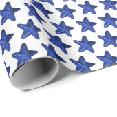 Fun Blue Glitter Star Pattern on White Cadeaupapier (Rol Hoek)