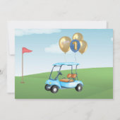 Fun Blue Golf Cart Foto First Birthday Boy Kaart (Achterkant)
