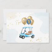 Fun Blue Golf Cart Foto First Birthday Boy Kaart (Achterkant)