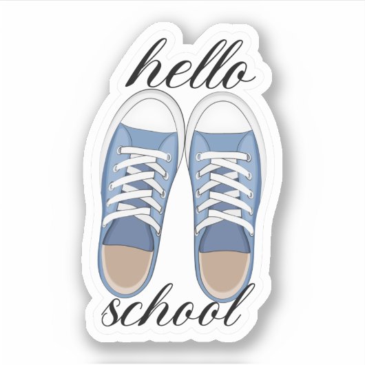Fun Blue Hallo School Tennis Shoes Sticker (Voorkant)