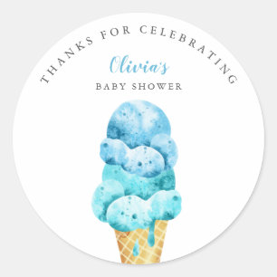 Fun Blue Ice Cream Baby shower Favor Ronde Sticker