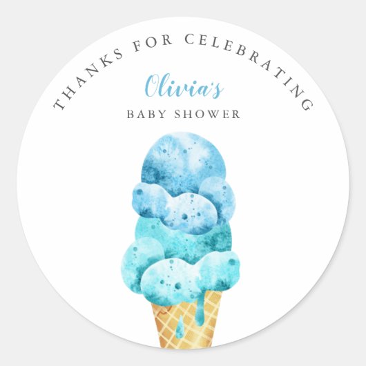 Fun Blue Ice Cream Baby shower Favor Ronde Sticker (Voorkant)